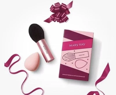 MARY KAY HIGHLIGHT BRUSH AND CONTOUR SPONGE SET~NIB~LIMITED EDITION!