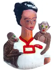 Ornament - Frida Kahlo, Hand Painted Tin, 5" by 3.5", Mexico, With Monkeys