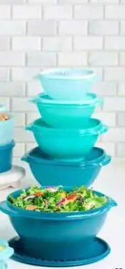 Tupperware Classic Servalier Bowls Set of 5 ~ Teal Aqua Blue Green Shades