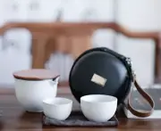 Portable Matte Black White Ceramic Gaiwan Tea Set Travel Bag Teapot Tea Cup Gift
