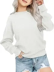 [Bingerlily] Girls Cute Crew Neck Sweaters Long Sleeve Pullover Loose Knit Jumper Tops