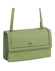 [PIERRE CARDIN] Leather Flap Over Cross-Body Bag in Jade