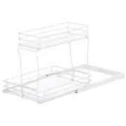 Pull Out Cabinet Organizer - 2-Tier Slide Out Sink Shelf for Kitchen, White