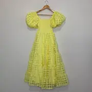 Pink Diamond BNWT Yellow Off Shoulder Midi Dress Puff Sleeve Size 6 RRP $109