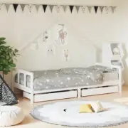 Kids Bed Frame with Drawers White Solid Wood Pine