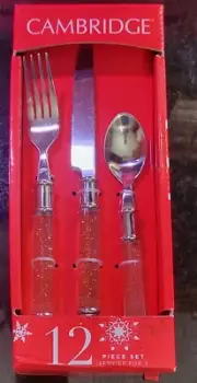 Cambridge Gold & Silver Glitter Handle Flatware Set Forks Spoons Knives Holiday