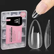 Beetles Gel Nail Tips Medium Almond Pre-Etched, 12 Sizes 288 PCS Half Matte Full Cover Clear Acrylic False Nails for Girls Women DIY Nail Extension
