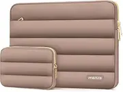 MOSISO 13-14 inch Laptop Case, 13.3 inch Puffy Laptop Sleeve Compatible with MacBook Air 13 13.6 M3 M2 M1/Pro 13/Pro 14, HP, Dell, ASUS, Lenovo, Polyester Horizontal Bag with Small Case, Brown