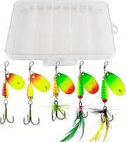 Spinnerbait Fishing Lures | Sequin Lures Kit with Feathered Hooks,5X Spinnerbait with Tackle Box, Crankbaits Fishing Accessories for Freshwater Saltwater