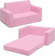 Delta Children Cozee Flip-Out Sherpa 2-in-1 Convertible Sofa to Lounger for Kids, Pink