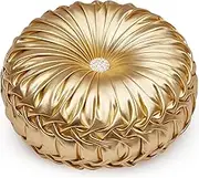 EUCIOR Round Throw Pillows,Circular Pillow,Pumpkin Pleated Handmade Metallic Throw Pillows,Gold Pillows,Modern Leather Decorative Pillows for Home Decor Bedroom Living Room Couch Bed Sofa (Gold)