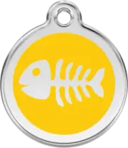 Red Dingo Enamel Fish Bone Tag - Yellow - Lifetime Guarantee - Cat, Dog, Pet ID