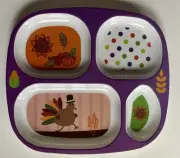 Kids Thanksgiving Divided Melamine Plate/Dish *4 Sections *Purple Turkey Design