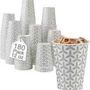 180 Pack 12oz Disposable Paper Coffee Cups, Leakproof Hot Drink Cups for Cafe