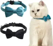 2 Pack Breakaway Cat Collars with Bell and Bowtie Comfortable Velvet Cat Collar