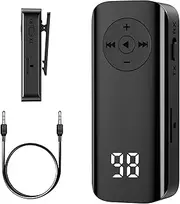 Bluetooth 5.3 Transmitter Receiver Portable Bluetooth Audio Adapter with TF Card Support 3.5mm Aux Bluetooth Transmitter with Hands-Free Calling, Volume Control for Home Car Headphones TV