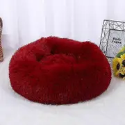 Super Soft Long Plush Warm Pet Mat Cute Lightweight Kennel Cat Sleeping Basket Bed Round Fluffy Comfortable Touch Pet Products wine red M