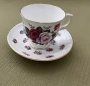 Crown Staffordshire England Bone China Vintage Floral Teacup + Saucer