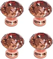 Drawer Crystal Handle 4 Pcs 1.18 * 1.18Inch Single Hole Rose Gold Zinc Alloy Wardrobe Cabinet Crystal Diamond Handle