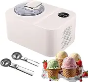 No Pre-Freezing Ice Cream Machine, 1.2L Ice Cream Maker with Touchscreen Control, 110W LCD Display and Timer, 3 in 1 Sorbet Frozen Yoghurt Machine with Compressor and Stainless Steel Spoons