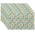 White Daisy Flowers Placemats Set of 6 12x18 Inch Waterproof Stain Resistant ...