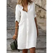 Women's Black White Blue Summer Spring Mini Dress Cotton Linen Dresses Shirt Dress White Cotton Dress Vacation Basic Modern Daily Weekend Loose Fit Plain Shirt