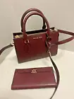 Michael Kors Sheila Small Center Zip Satchel Handbag + Snap Wallet (Oxblood)