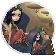 Poe a Beautiful Steampunk Flair Girl on a Pigeon Round Beach Towel