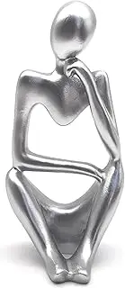 YUESUO Thinker Statue Abstract Sculptures Resin Decoration, Abstract Figure Crafts, Housewarming Decorations, Living Room Decorations (Left, Sliver)