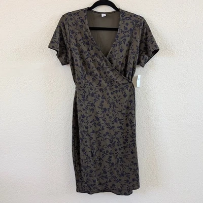 Old Navy Womens Floral Navy Olive Midi Wrap Dress M Fall Flattering Feminine
