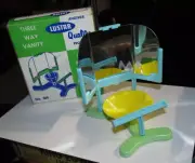 Vtg NEW LUSTAR PLASTIC PARAKEET THREE WAY VANITY BIRD PERCH FEEDER & MIRROR #364
