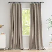 Novecozy 100% Blackout Curtains 90 Inches Length Long, Linen Thermal Insulated Curtains & Drapes for Bedroom/Living Room, Rod Pocket/Back Tab/Hook Belt/Ring Clips(2 Panels, W50 x L90, Linen Color)