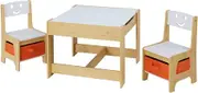Keezi Kids Table and Chairs with Storage Box, Children Study Chair Chalkboard Desks Dining Tables Drawing Eating Painting Learning Activity Play Setting Home Living Room Furniture, Durable Nature