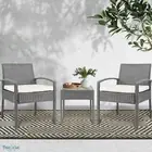 Grey Wicker Coastal 3 Piece Outdoor Setting Boho Chairs & Table Furniture Set ↡
