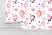 [Namly Design] Wallpaper - Self-Adhesive / Hot Air Balloons, Stars and Clouds / Peel and Stick