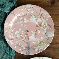 在飛比找樂天市場購物網優惠-法式浪漫粉色小花盤陶瓷平盤釉下彩菜盤子牛排盤裝飾盤子沙拉盤