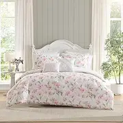 [Laura Ashley] Twin Comforter Set, Soft Bedding with Matching Shams, Includes Bonus Breakfast Pillow & Square Pillow Cover, Floral Printed (Gosford Pink, Twin)