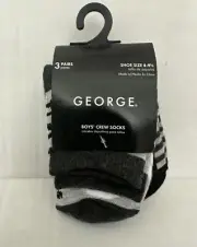 New~"GEORGE" BRAND ~ BOY'S CREW SOCKS ~ 3 PAIRS ~ Shoe SIZE 6-9 1/2 ~ Crossbones