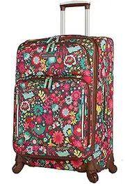 [Lily Bloom] Design Pattern Luggage 24 Inches Softside Expandable Suitcase With 4-Rolling Spinner Wheels For Woman - Durable Mid-sized Lightweight Checked Bag, Playful Garden, 24in