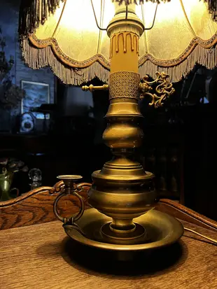 英國黑色布面燈罩黃銅油燈造型檯燈 #923030