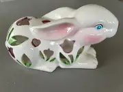 Ceramic Reticulated Floral Hearts Easter Bunny NIB