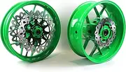 Neon Green Front Rear Wheel Rims and Brake Discs Rotors Compatible with Honda CBR1000RR 2006-2016, Motorcycle Replacement Accessories Parts