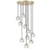 Zara 10 Light Prism Sphere Crystal Antique Gold Round Cluster Pendant Light