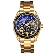 Golden Black Face Men Automatic Skeleton Watch With Steel Band