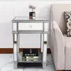 Italian Mirrored Drawer Bedside Table Glass Accent Cabinet Bedroom Lamp Table