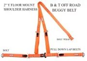 SEAT BELT 3 POINT PULL UP LAP BELTS B & T Y HARNESS ALL BOLT IN HARNESS ORANGE