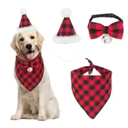Classic Plaid Bandana Hat Bow Tie Christmas Costume Set for Small Medium Large Dogs Cats