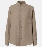[Loro Piana] Loro Piana André chevron linen crêpe shirt AU 6 brown