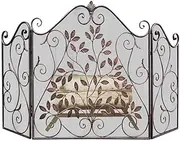 Fireplace Screen Guard, Fireplace Mesh Screen 3 Panel, Foldable Safe Fire Guard Spark Cover, Vintage Finish with Leaf Pattern, 70×30×82 Cm (Color : Copper)