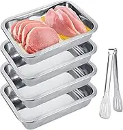 4Pcs Stainless Steel Breading Trays 10.4 x 7.8 x 2.6 Inch Large Breading Pans with Tong for Dredging Chicken Breasts and Marinating Meat, Food Prep Trays for Breadcrum Dishes